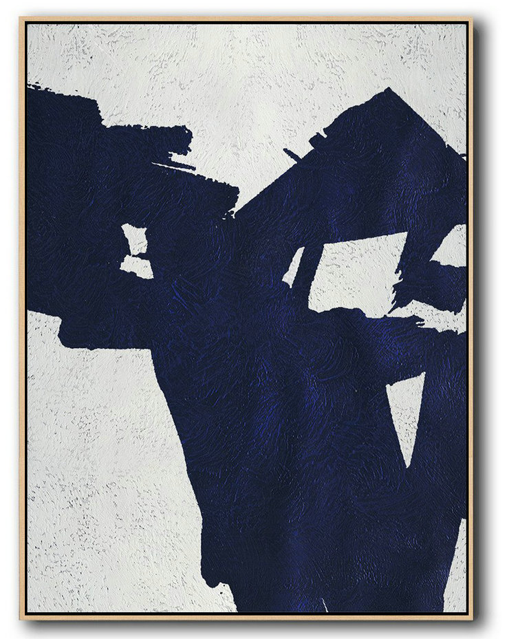 Extra Large Canvas Art,Buy Hand Painted Navy Blue Abstract Painting Online,Abstract Oil Painting